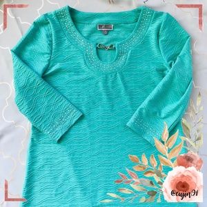 JM Collection Blue Blouse S